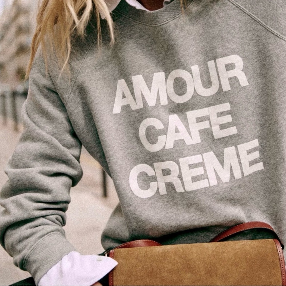 Sézane Amour Café Crème Sweatshirt Small Gray Graphic Pullover
